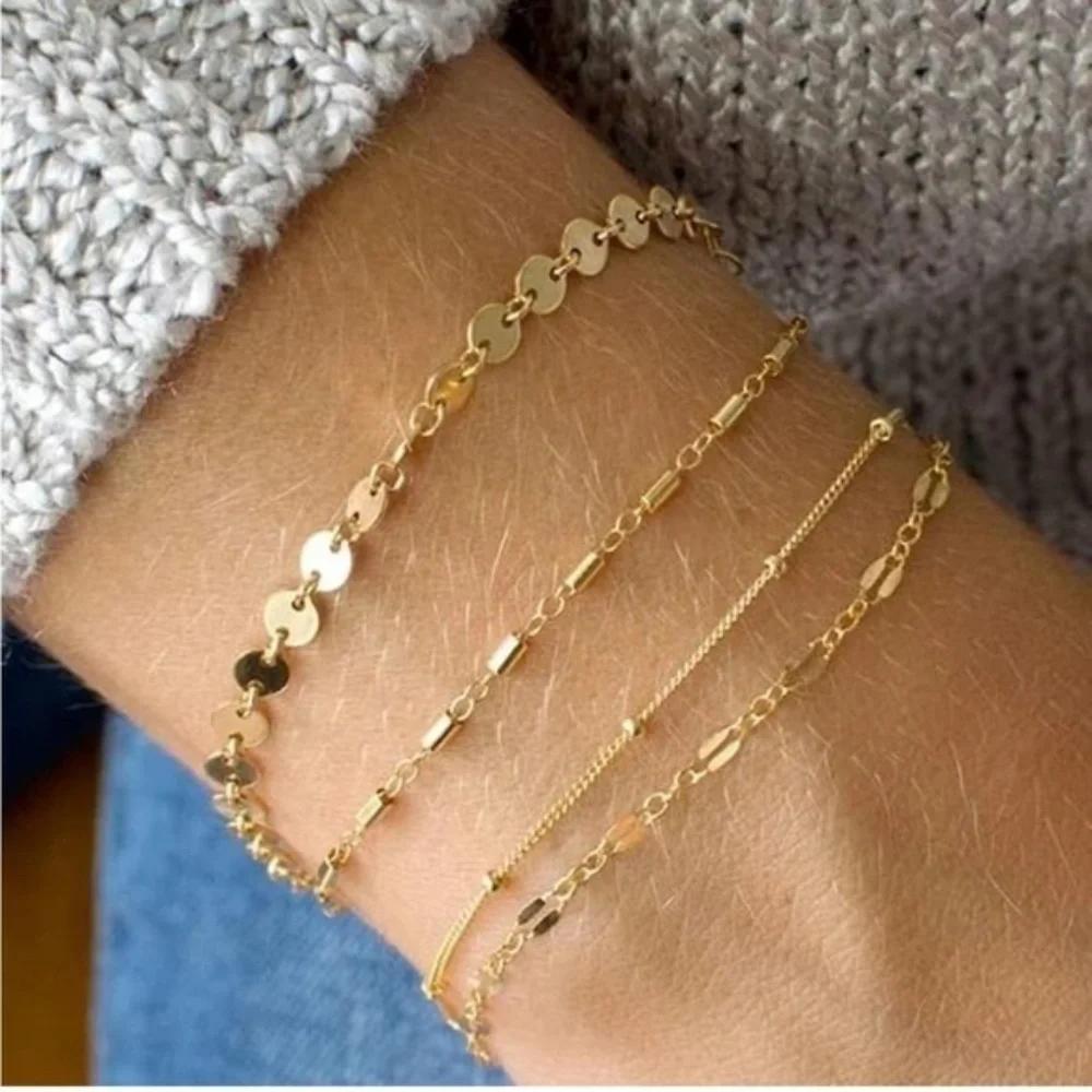 Gold 14k Gold Plated 4pc Bracelet Set